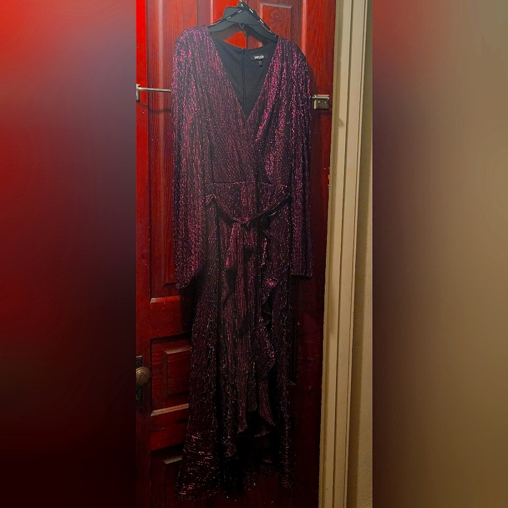 Sparkly, wine-colored, long-sleeved, faux wrap dress, Size 6, from kensie